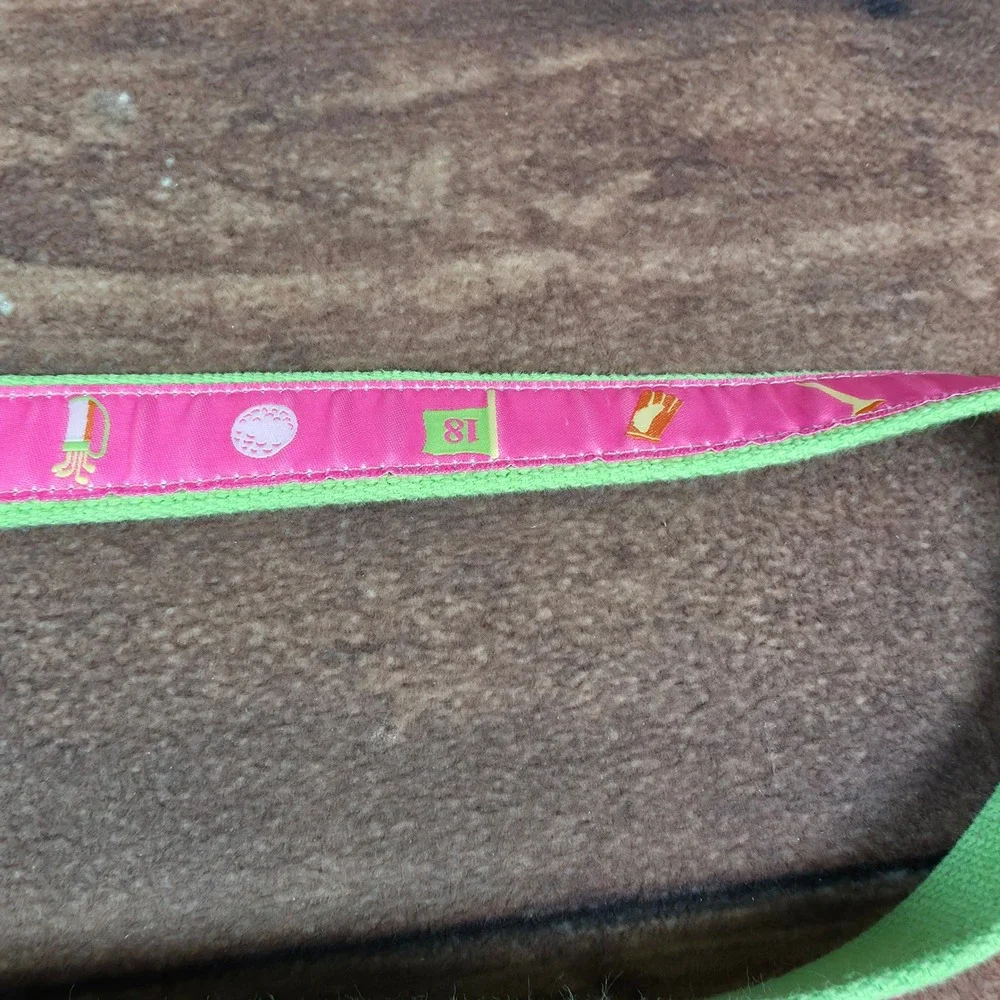 Douglas Paquette Golf D-Ring Belt Womens M Pink Green Good Preppy Canvas Ribbon